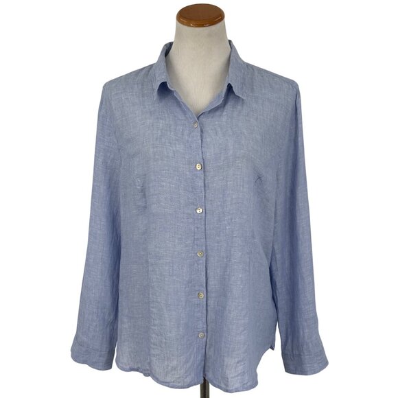 Tahari Light Blue Linen Relaxed Button Down Shirt Coastal Grandma Aesthetic XL - Picture 2 of 15